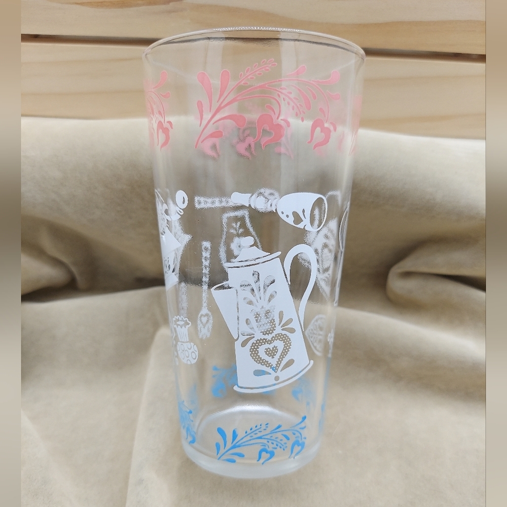 Hazel Atlas Iced Tea Water Tumbler 16oz Drinking Glass Cup Vintage Pattern